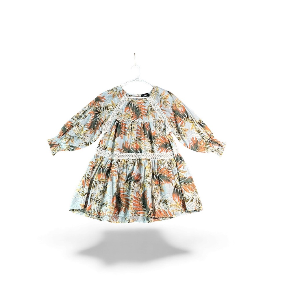 GiGIO Women's Tropical Leaf Print Tiered‎ Mini Dress with Lace Trim